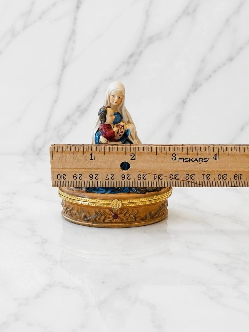 Ceramic Madonna and Child decorative trinket box